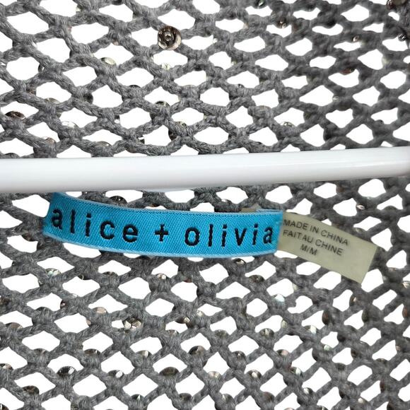 ALICE + OLIVIA MEDIUM GRAY COTTON BEADED SEQUIN CROCHET RUCHED SHRUG CARDIGAN - Picture 3 of 6